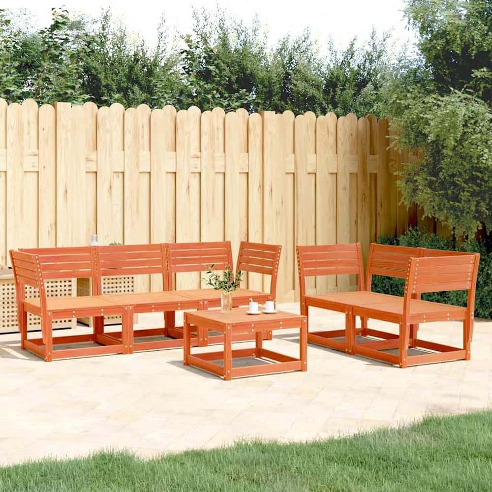 5 Piece Garden Sofa Set Solid Wood Pine Wax brown Without cushions