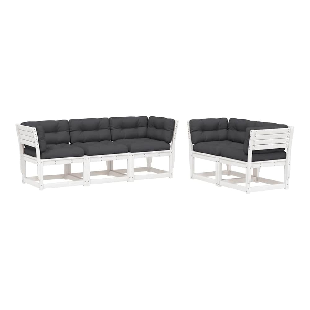 5 Piece Garden Sofa Set Solid Wood Pine White With cushions
