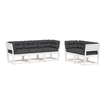 5 Piece Garden Sofa Set Solid Wood Pine White With cushions