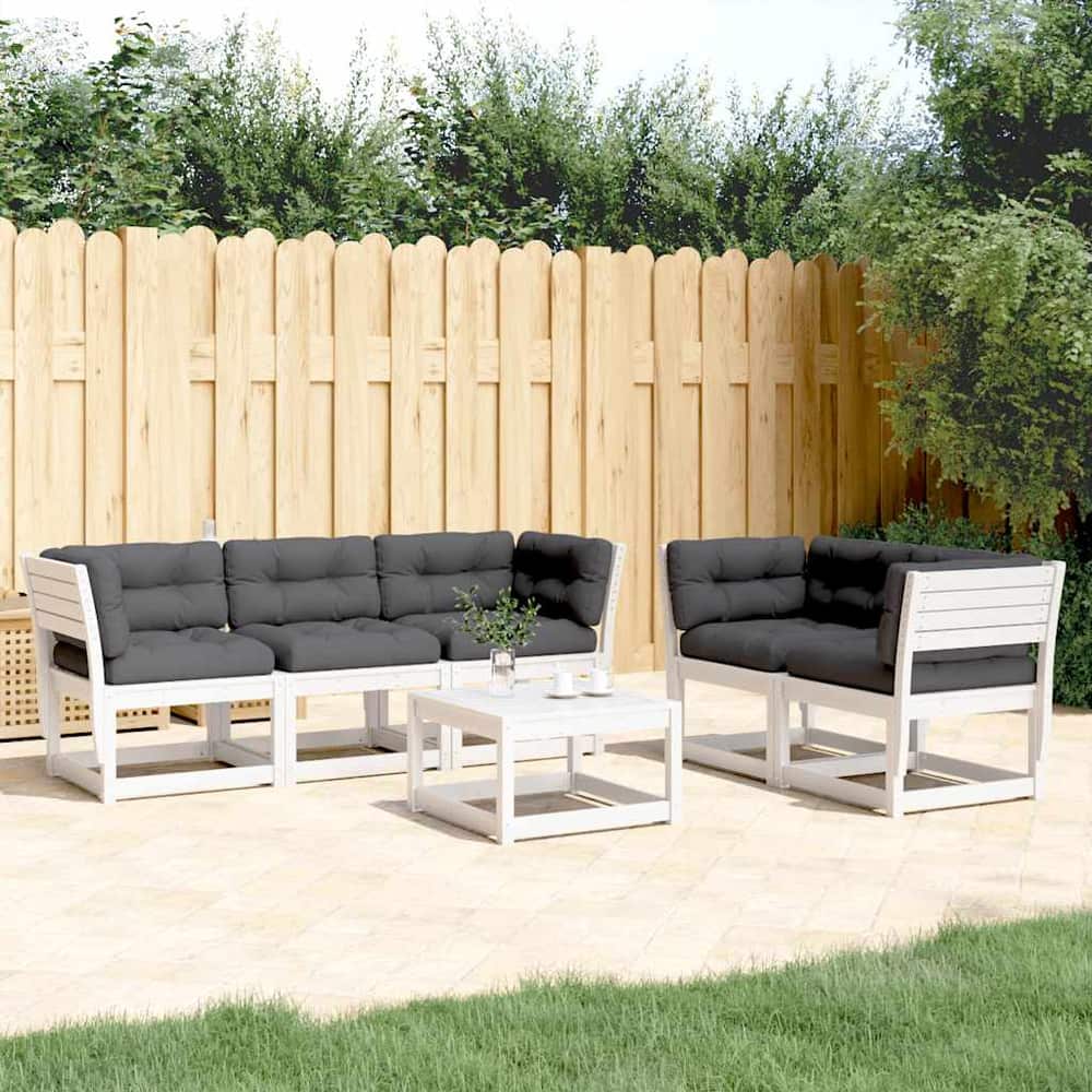 5 Piece Garden Sofa Set Solid Wood Pine White With cushions