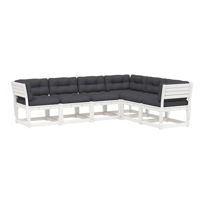 6 Piece Garden Sofa Set Solid Wood Pine White With cushions