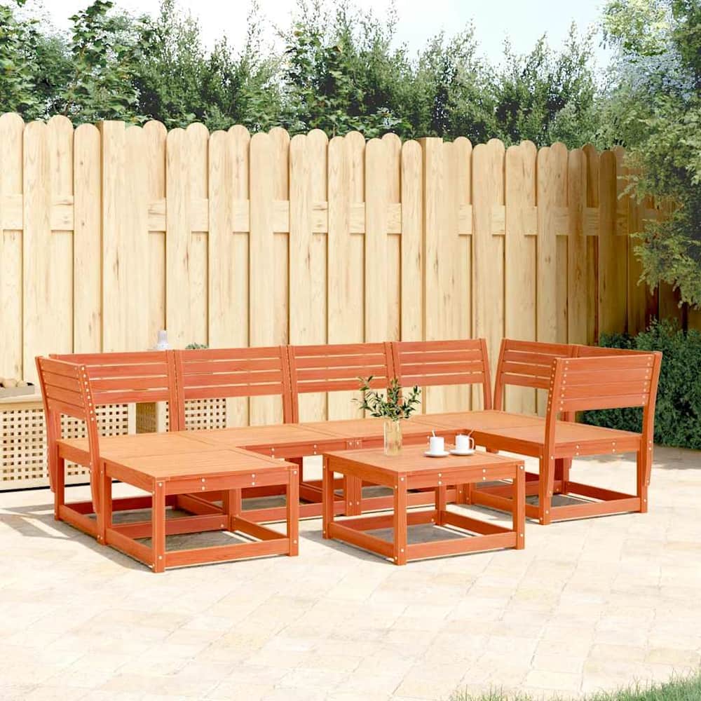 6 Piece Garden Sofa Set Solid Wood Pine Wax brown No