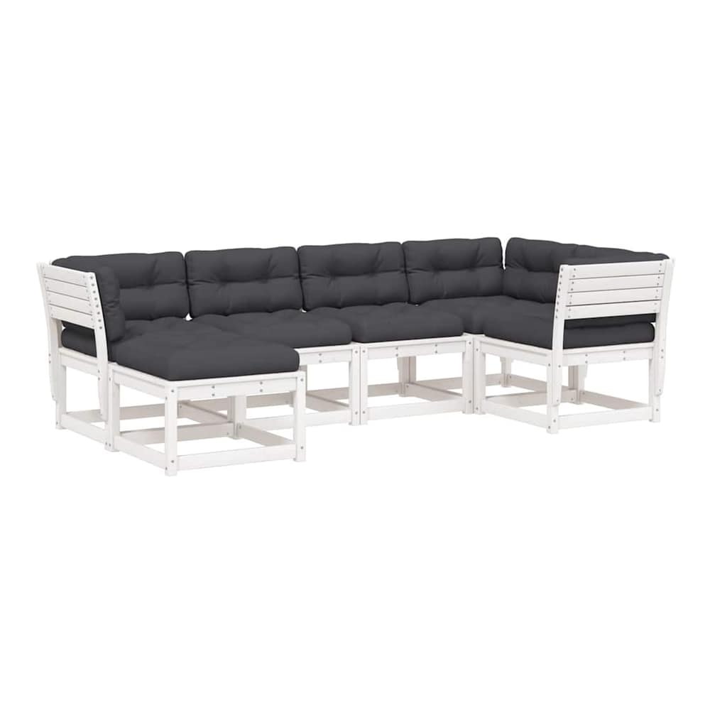 6 Piece Garden Sofa Set Solid Wood Pine White Yes