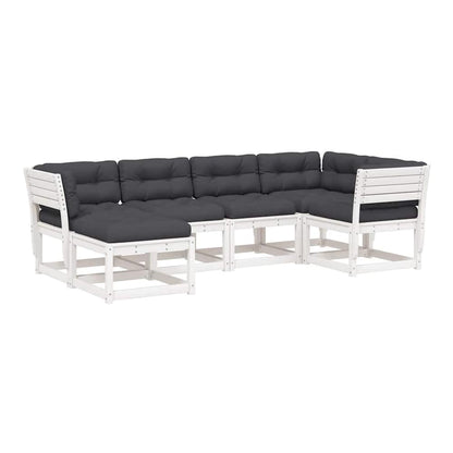 6 Piece Garden Sofa Set Solid Wood Pine White Yes