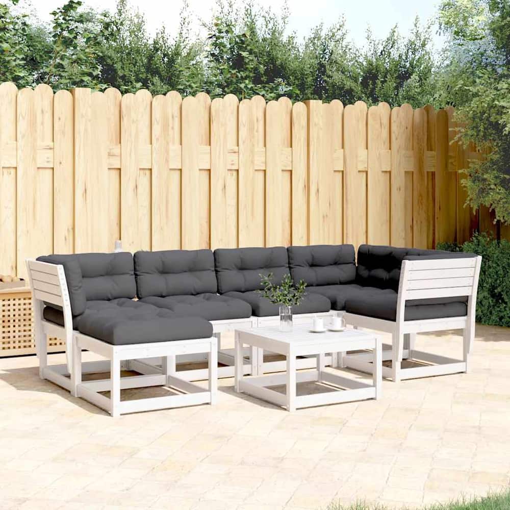 6 Piece Garden Sofa Set Solid Wood Pine White Yes