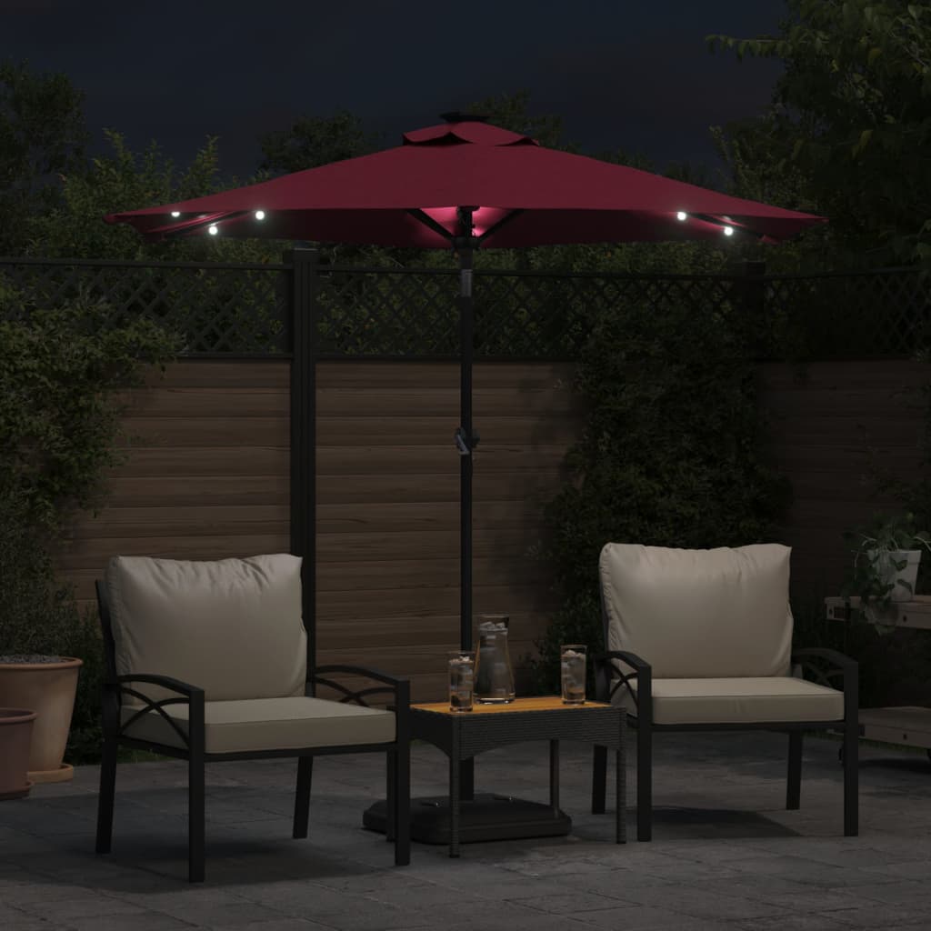 vidaXL Garden Parasol with LEDs and Steel Pole Bordeaux Red 225x225x212cm 3