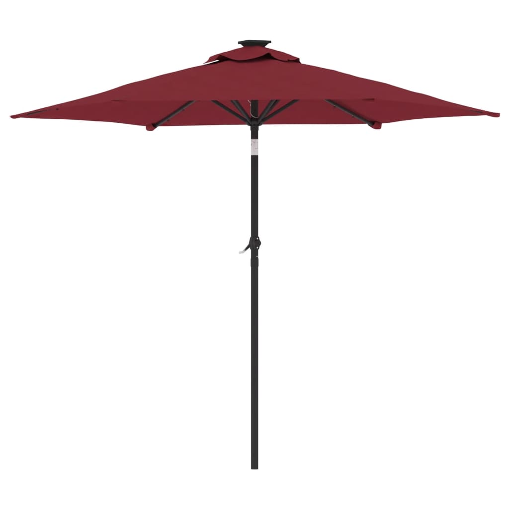 vidaXL Garden Parasol with LEDs and Steel Pole Bordeaux Red 225x225x212cm 6