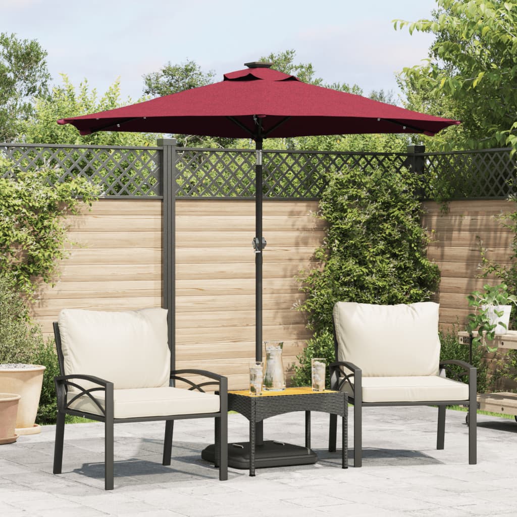 vidaXL Garden Parasol with LEDs and Steel Pole Bordeaux Red 225x225x212cm 1