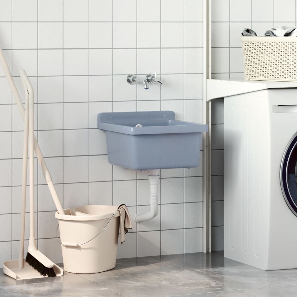 vidaXL Sink Washbasin for Wall Mounting Grey 40x40x24 cm Resin 3