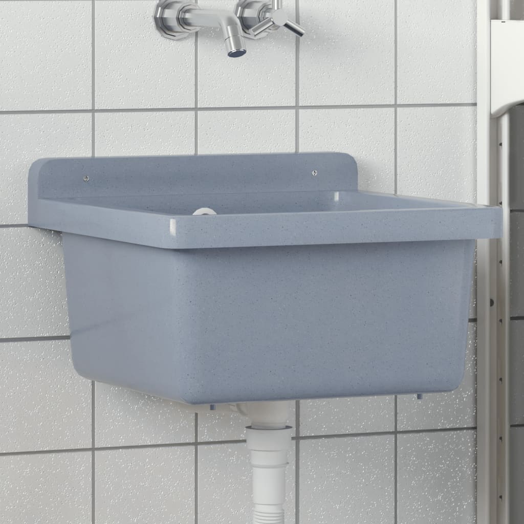 vidaXL Sink Washbasin for Wall Mounting Grey 40x40x24 cm Resin 1
