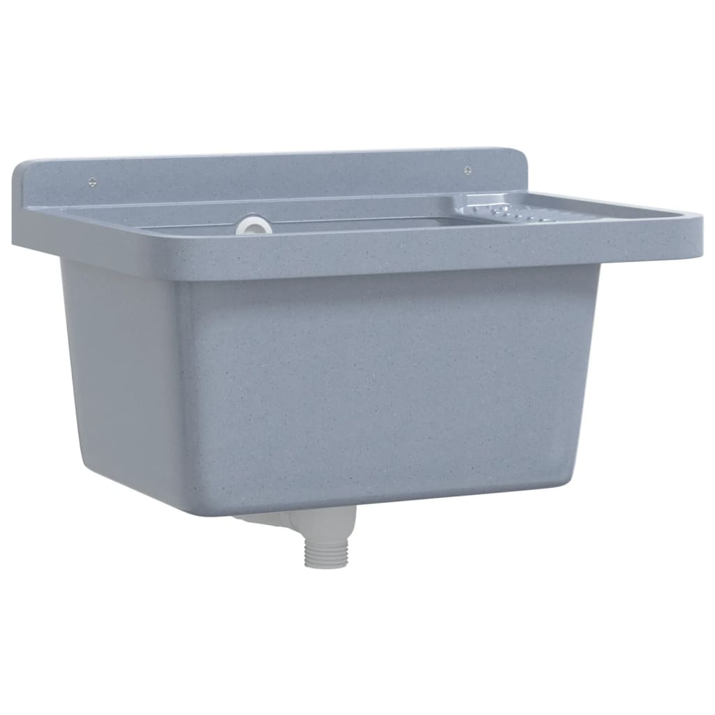 vidaXL Sink Washbasin for Wall Mounting Grey 50x35x24 cm Resin 2