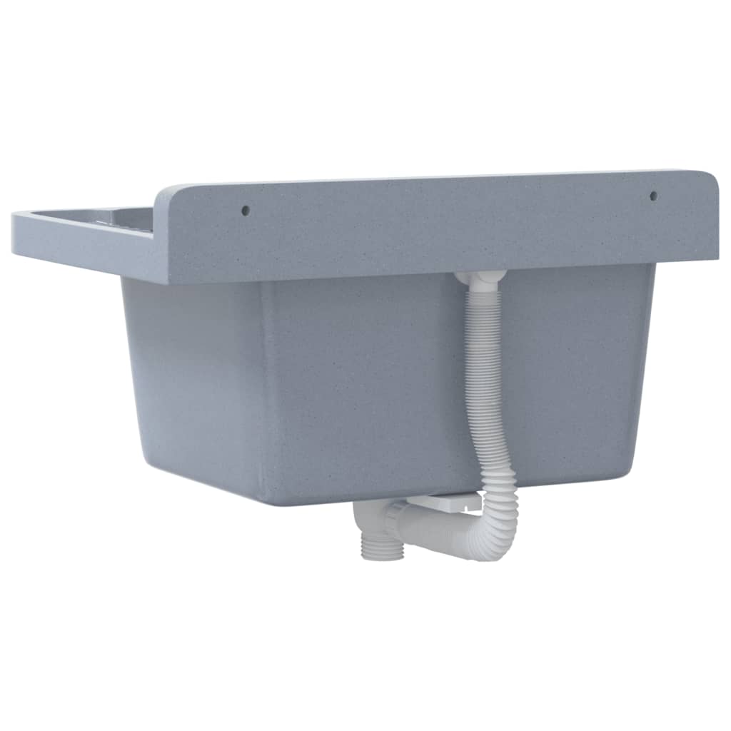 vidaXL Sink Washbasin for Wall Mounting Grey 50x35x24 cm Resin 6