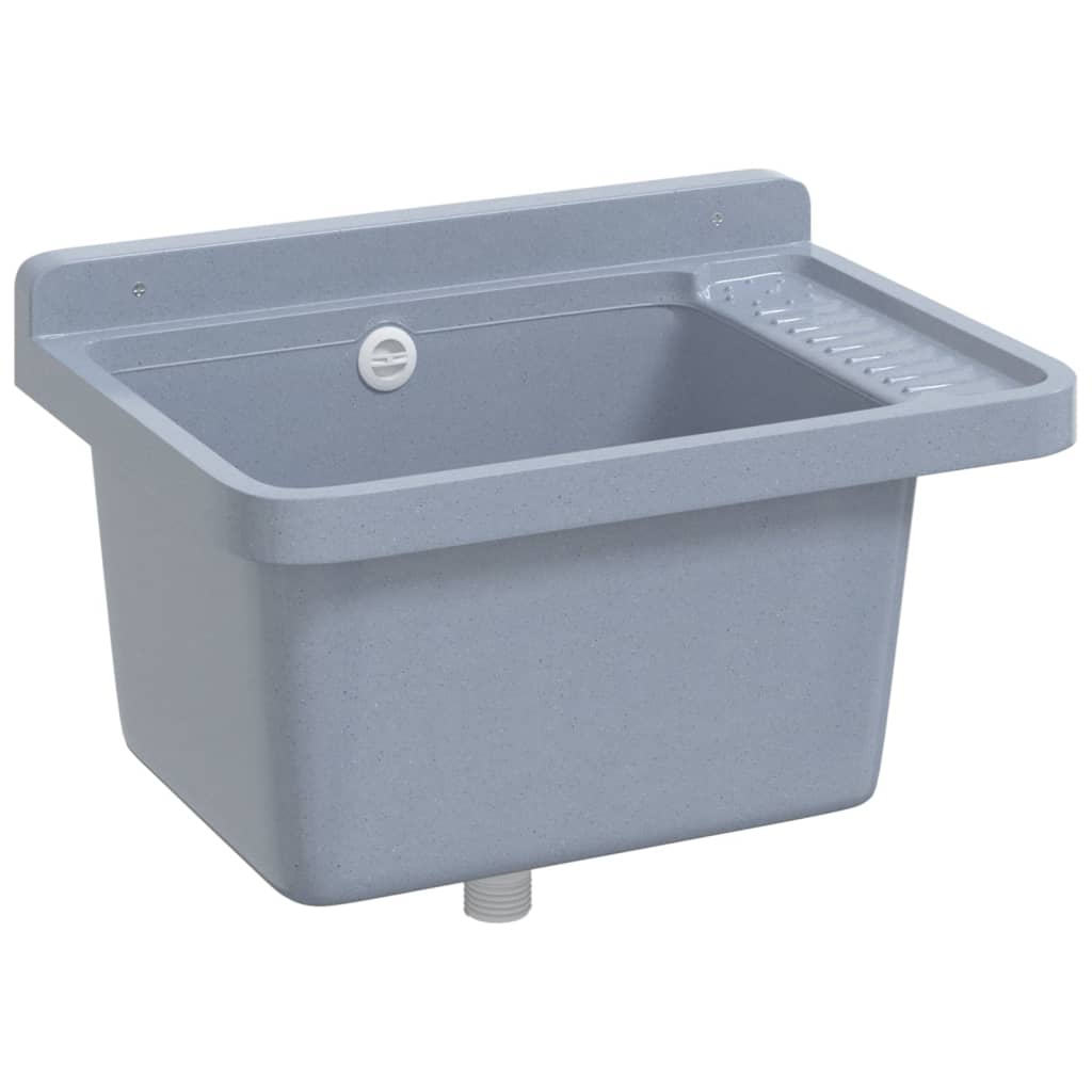 vidaXL Sink Washbasin for Wall Mounting Grey 50x35x24 cm Resin 5