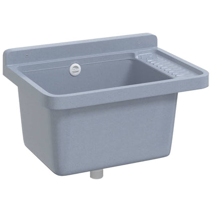 vidaXL Sink Washbasin for Wall Mounting Grey 50x35x24 cm Resin 5