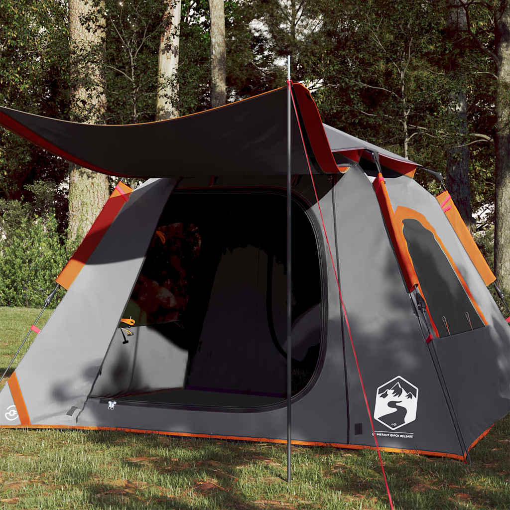 Camping Tent Dome Quick Release Grey and orange 4-person