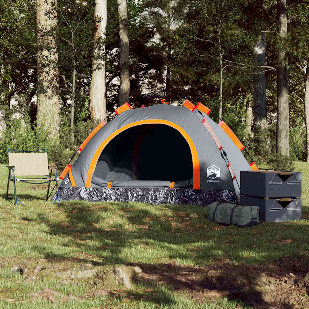 vidaXL Camping Tent 2-Person Grey and Orange Quick Release 3