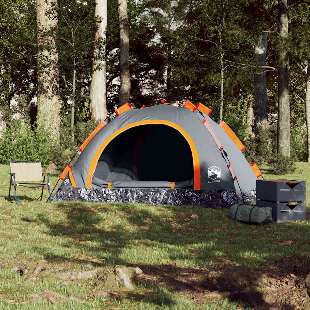 vidaXL Camping Tent 3-Person Grey and Orange Quick Release 3