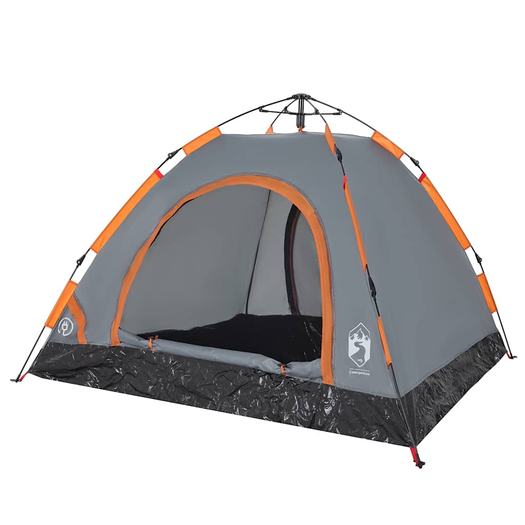vidaXL Camping Tent 3-Person Grey and Orange Quick Release 4