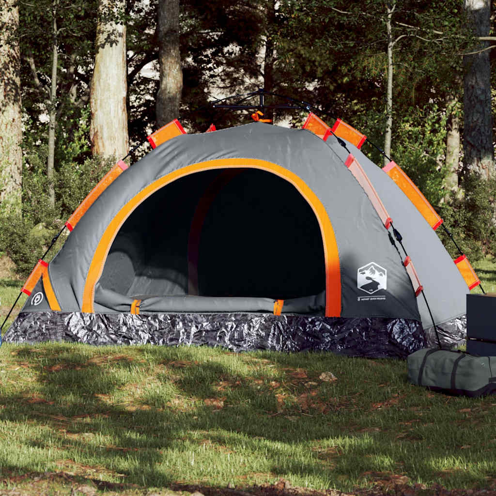 vidaXL Camping Tent 3-Person Grey and Orange Quick Release 1