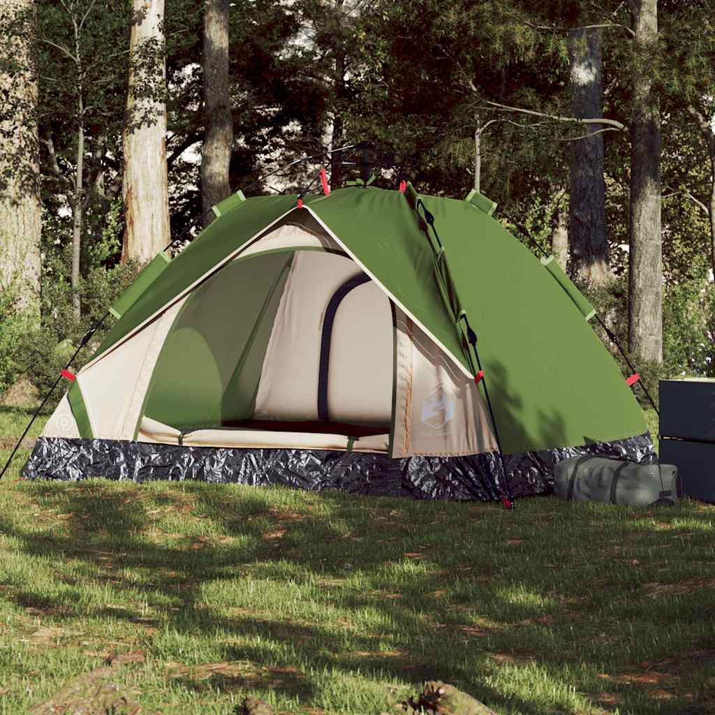 vidaXL Camping Tent Dome 3-Person Green Quick Release 1