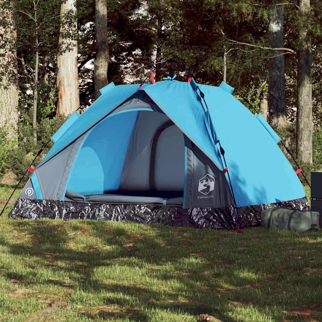 vidaXL Camping Tent Dome 3-Person Blue Quick Release 1