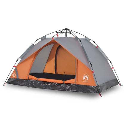 vidaXL Camping Tent Dome 3-Person Grey and Orange Quick Release 2