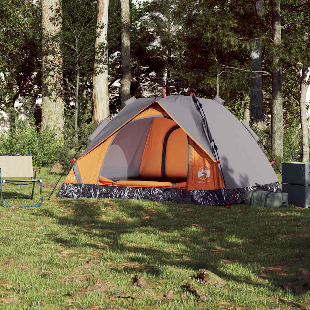 vidaXL Camping Tent Dome 3-Person Grey and Orange Quick Release 3