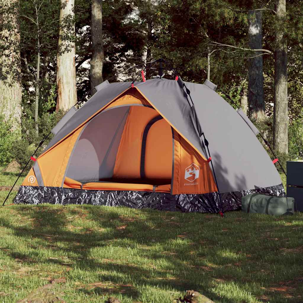 vidaXL Camping Tent Dome 3-Person Grey and Orange Quick Release 1
