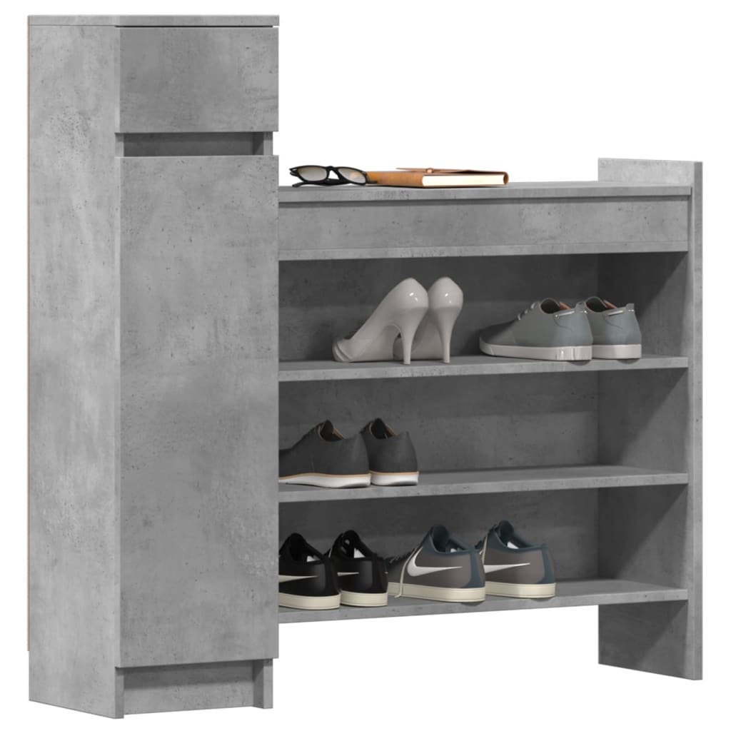 vidaXL Shoe Cabinet Concrete Grey 100.5x28x100 cm Engineered Wood 4