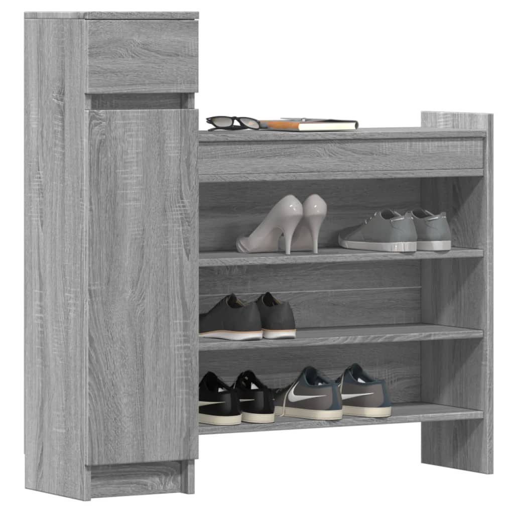 vidaXL Shoe Cabinet Grey Sonoma 100.5x28x100 cm Engineered Wood 4