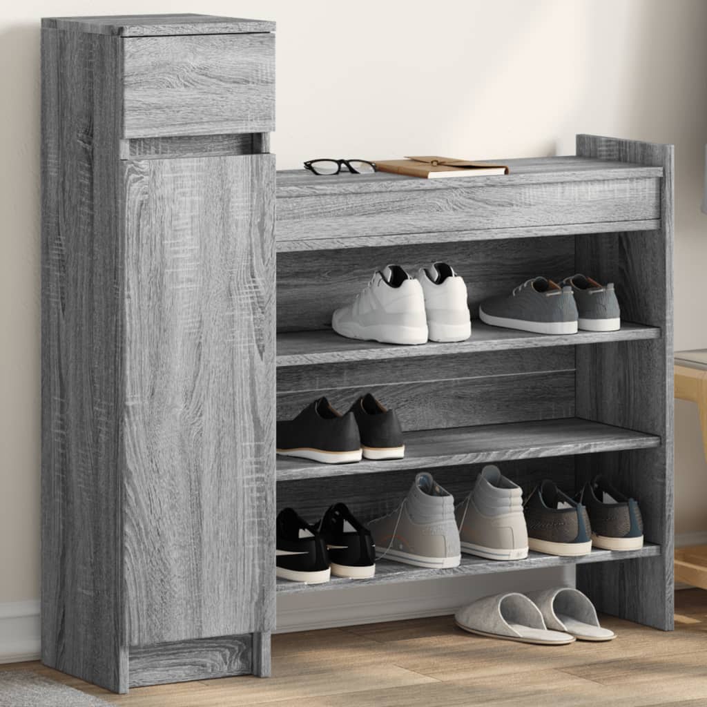vidaXL Shoe Cabinet Grey Sonoma 100.5x28x100 cm Engineered Wood 1