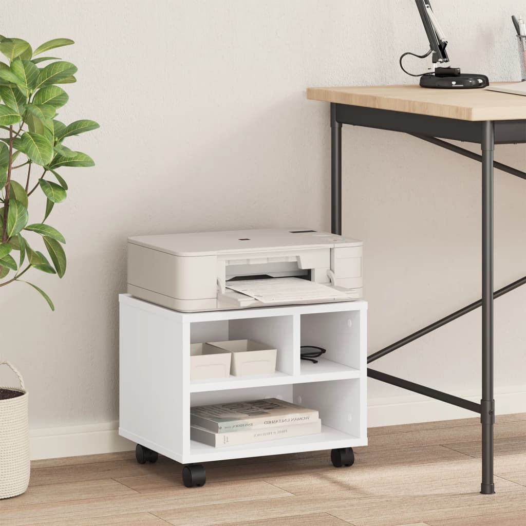 vidaXL Printer Stand with Wheels White 41x32x34,5 cm 3