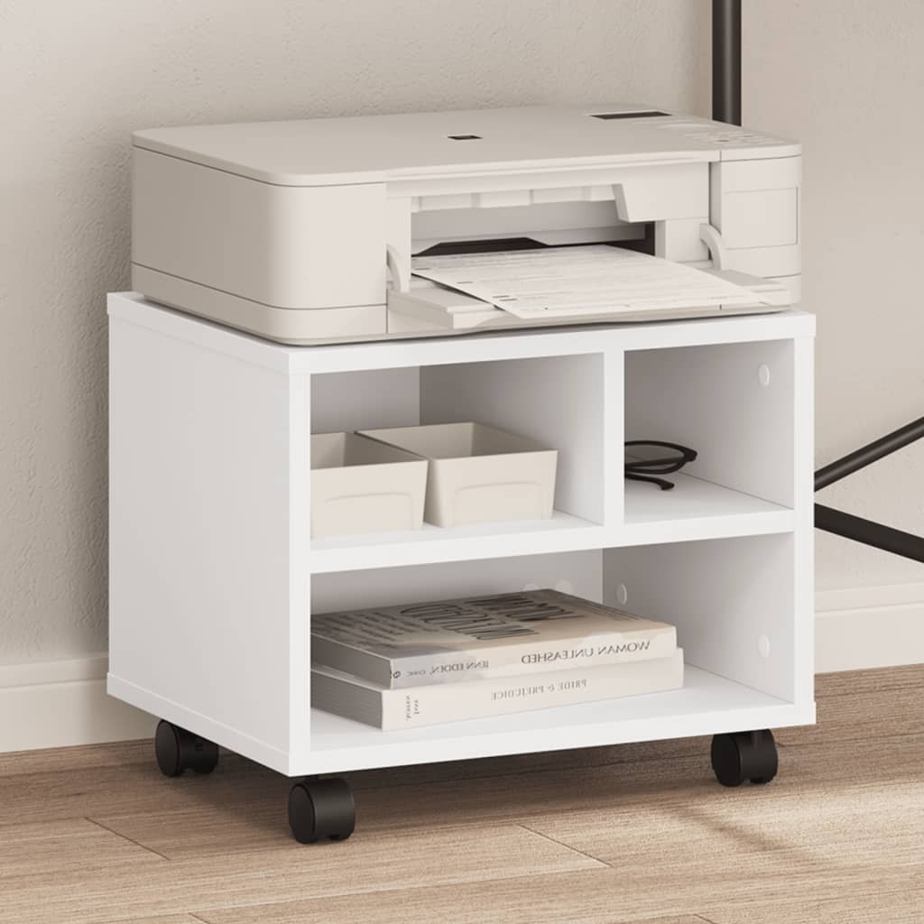 vidaXL Printer Stand with Wheels White 41x32x34,5 cm 1