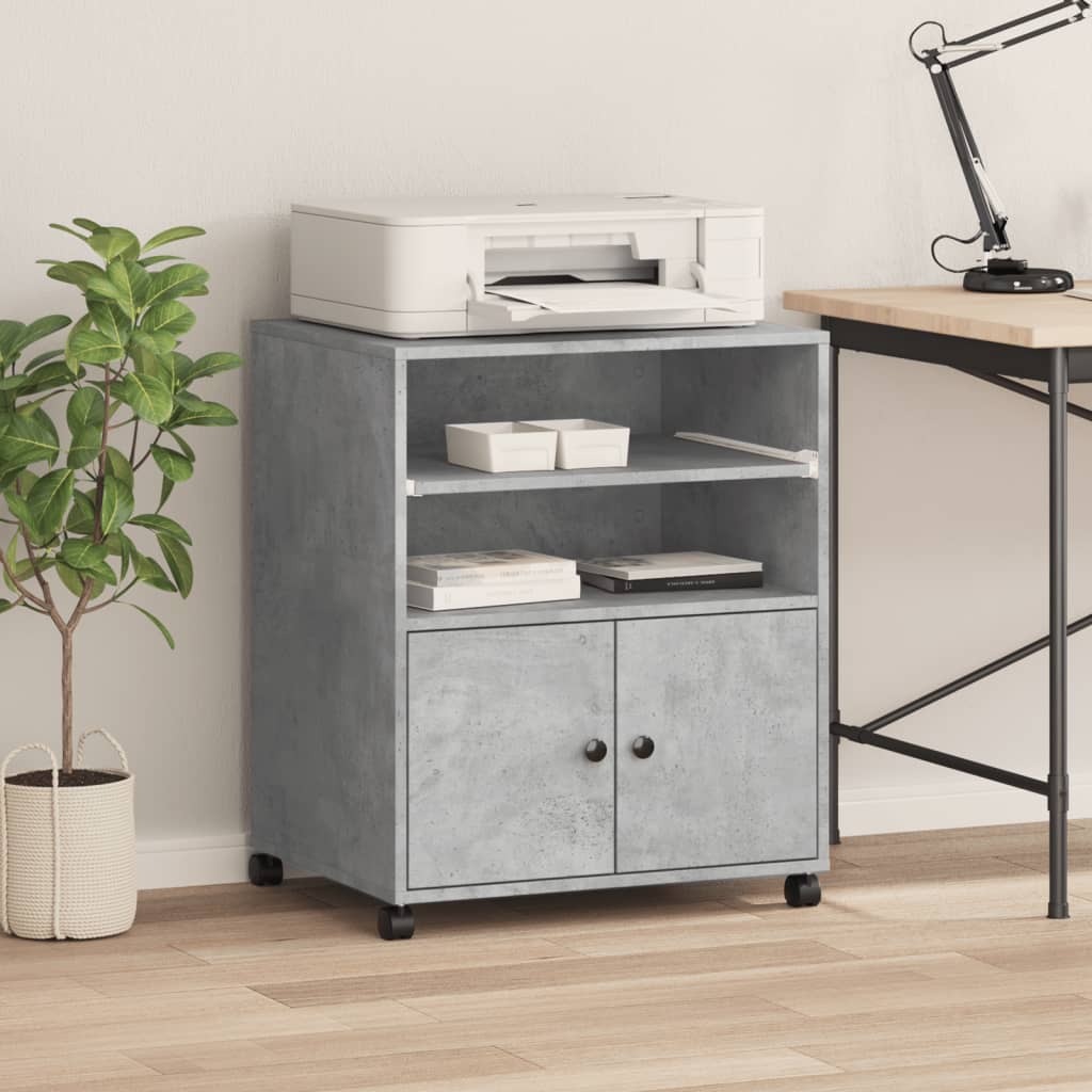 vidaXL Printer Stand with Wheels Concrete Grey 60x48x74 cm 3