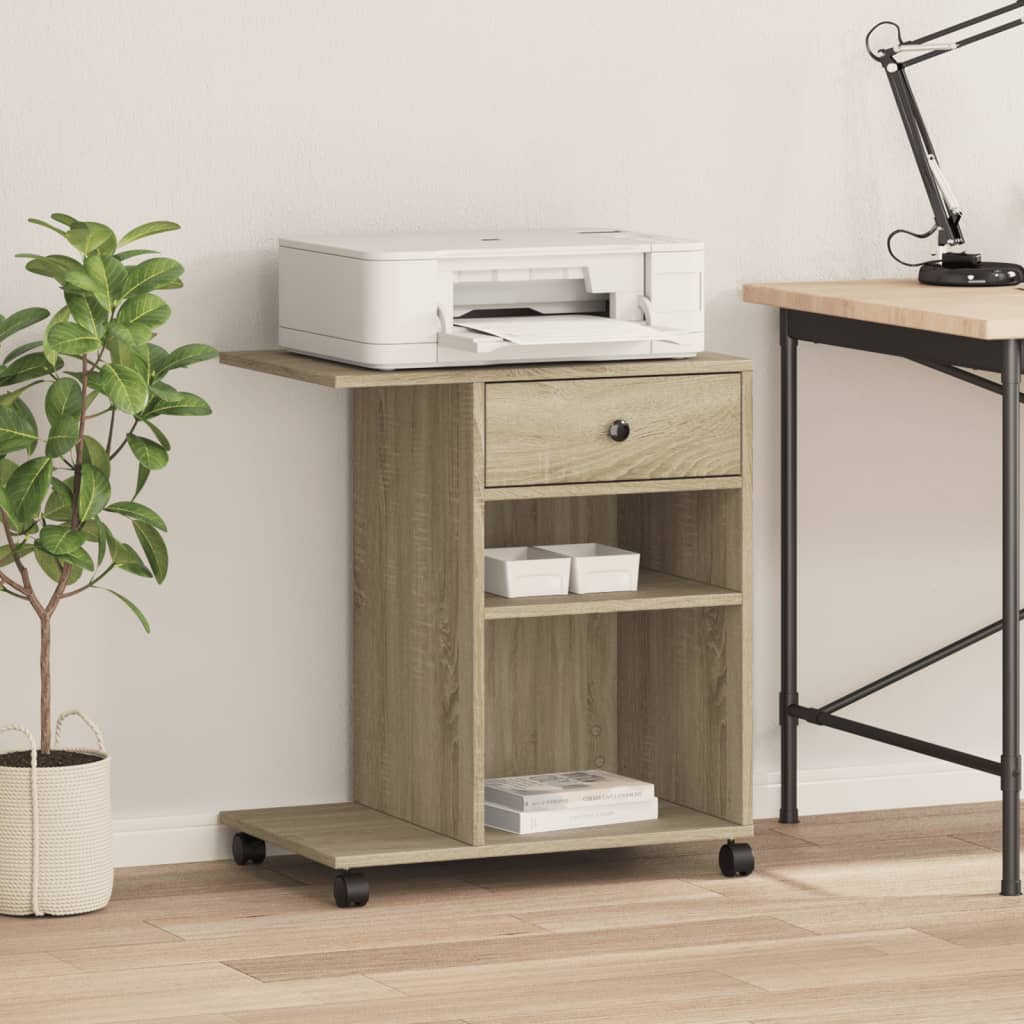 vidaXL Printer Stand with Wheels Sonoma Oak 60x40x68.5 cm 3