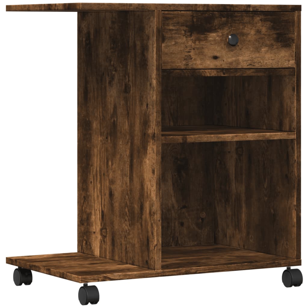 vidaXL Printer Stand with Wheels Smoked Oak 60x40x68.5 cm 2