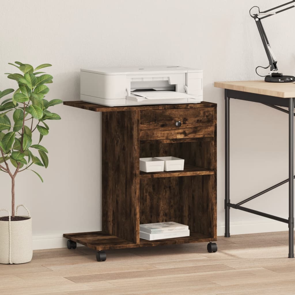 vidaXL Printer Stand with Wheels Smoked Oak 60x40x68.5 cm 3