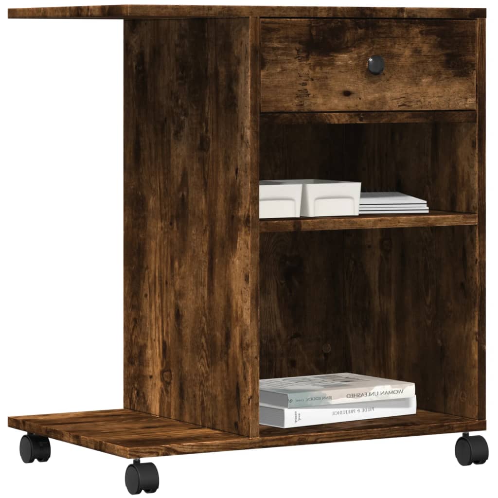 vidaXL Printer Stand with Wheels Smoked Oak 60x40x68.5 cm 4