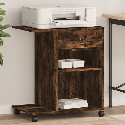 vidaXL Printer Stand with Wheels Smoked Oak 60x40x68.5 cm 1