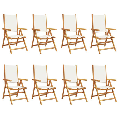 Reclining Folding Chairs Fabric and Solid Wood 8 pcs Cream