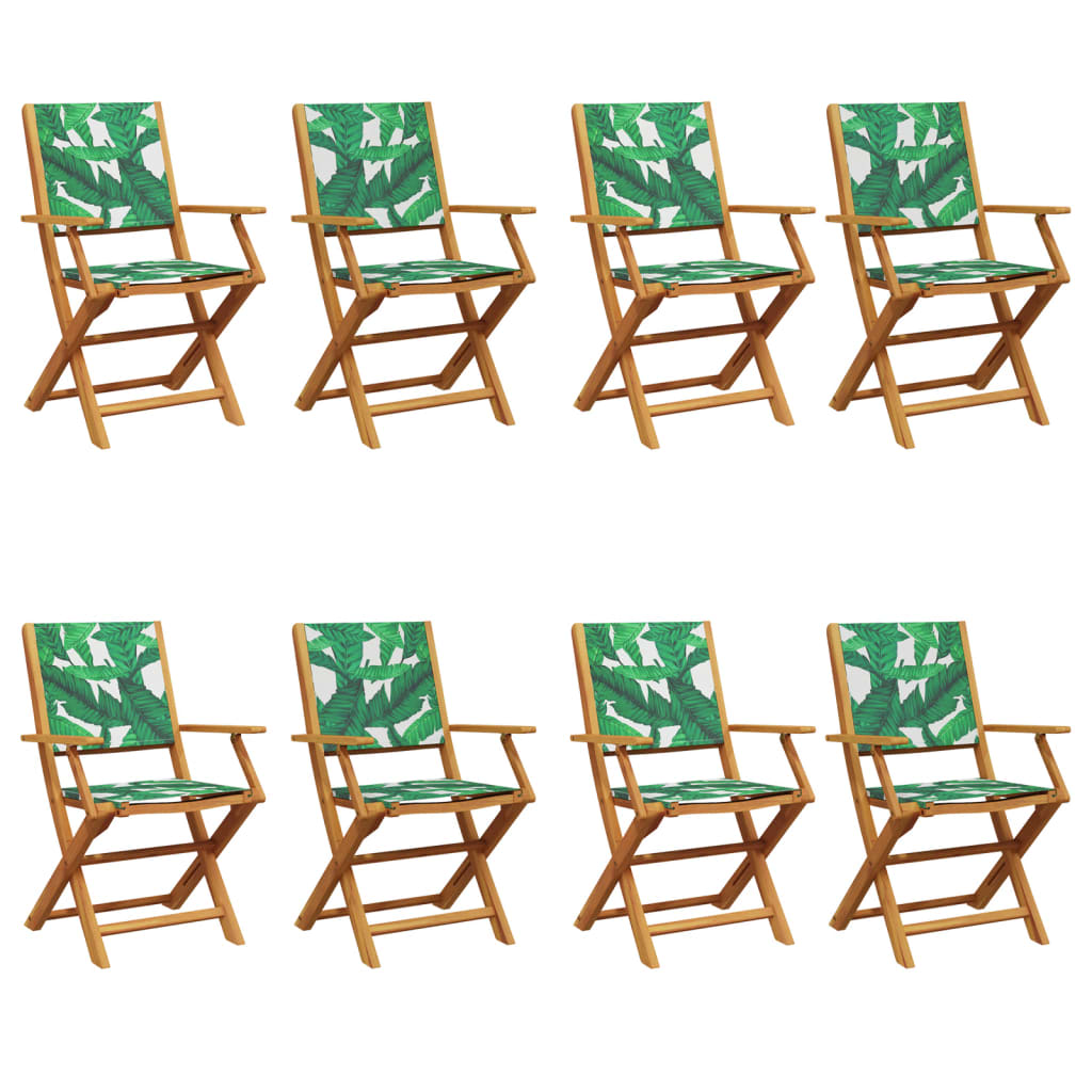 Folding Chairs Fabric and Solid Wood 8 pcs Leaf pattern