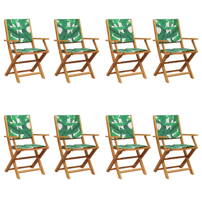 Folding Chairs Fabric and Solid Wood 8 pcs Leaf pattern