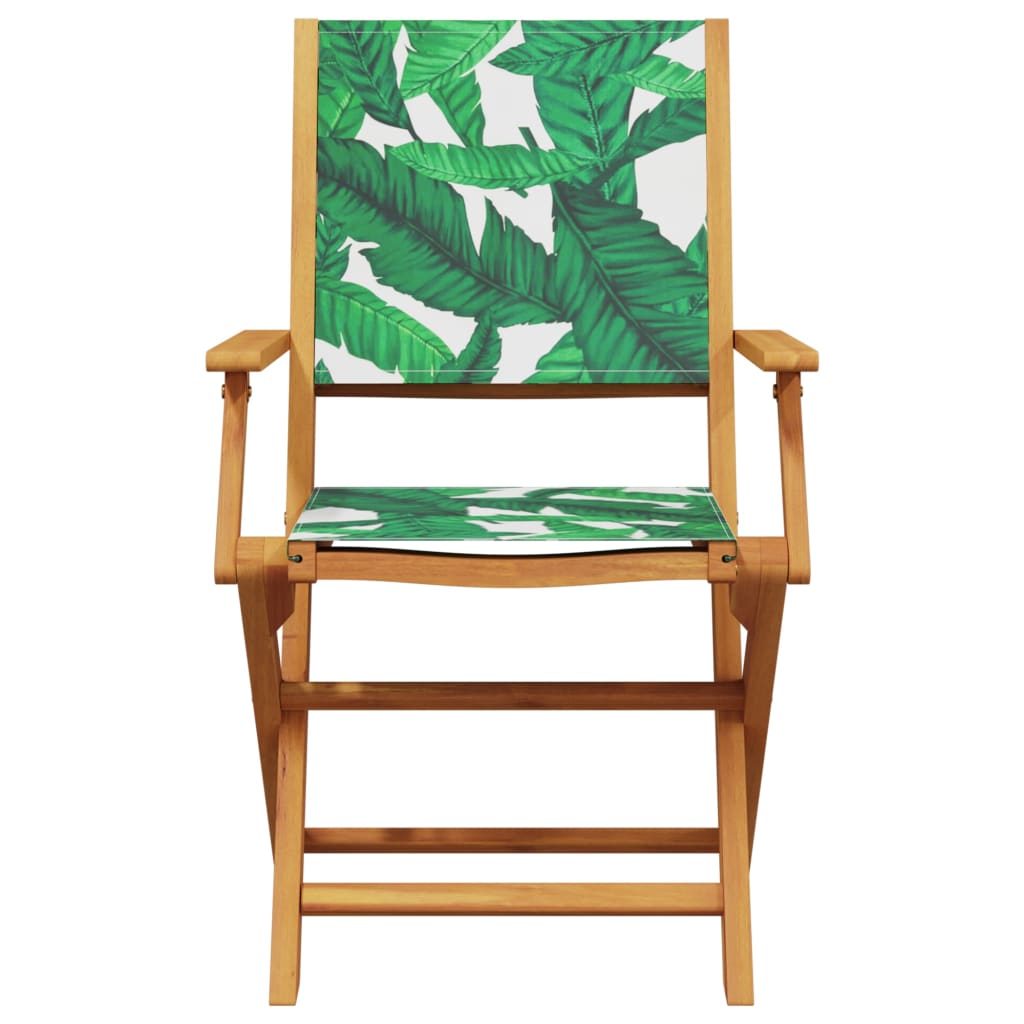 Folding Chairs Fabric and Solid Wood 8 pcs Leaf pattern