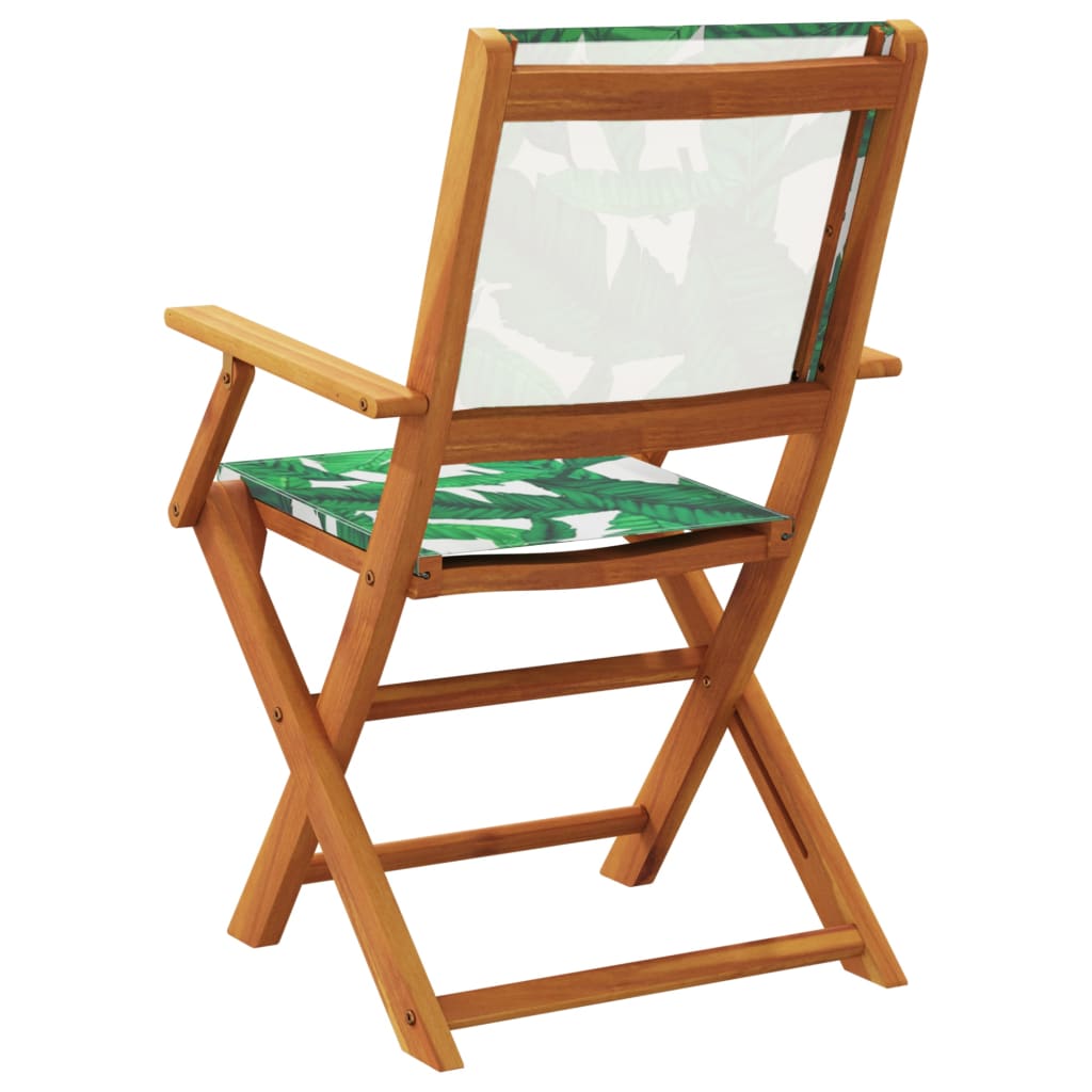 Folding Chairs Fabric and Solid Wood 8 pcs Leaf pattern