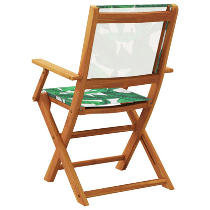Folding Chairs Fabric and Solid Wood 8 pcs Leaf pattern