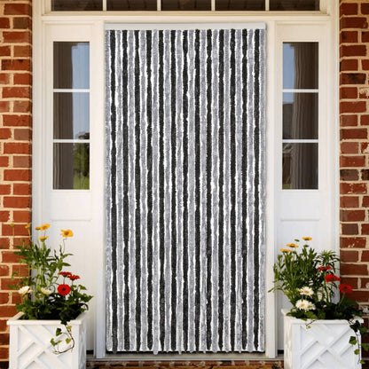 vidaXL Fly Curtain Grey and Black 118x220 cm Chenille 1