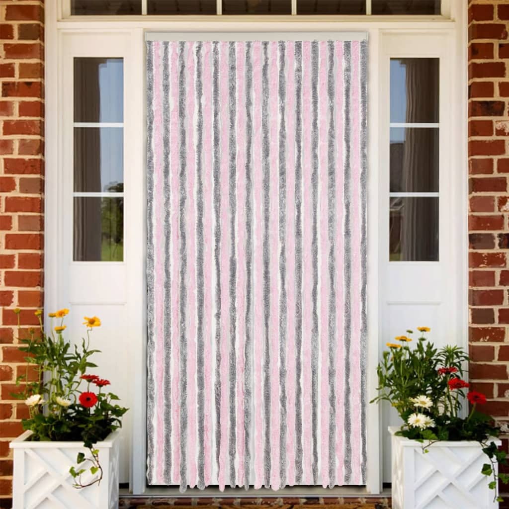 vidaXL Fly Curtain Silver Grey and Pink 118x220 cm Chenille 1
