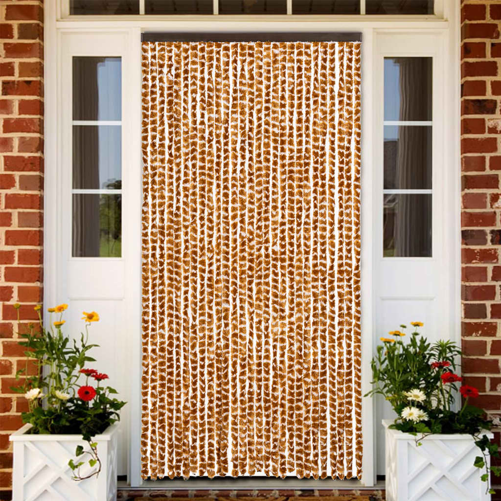 vidaXL Fly Curtain Ochre and White 118x220 cm Chenille 1