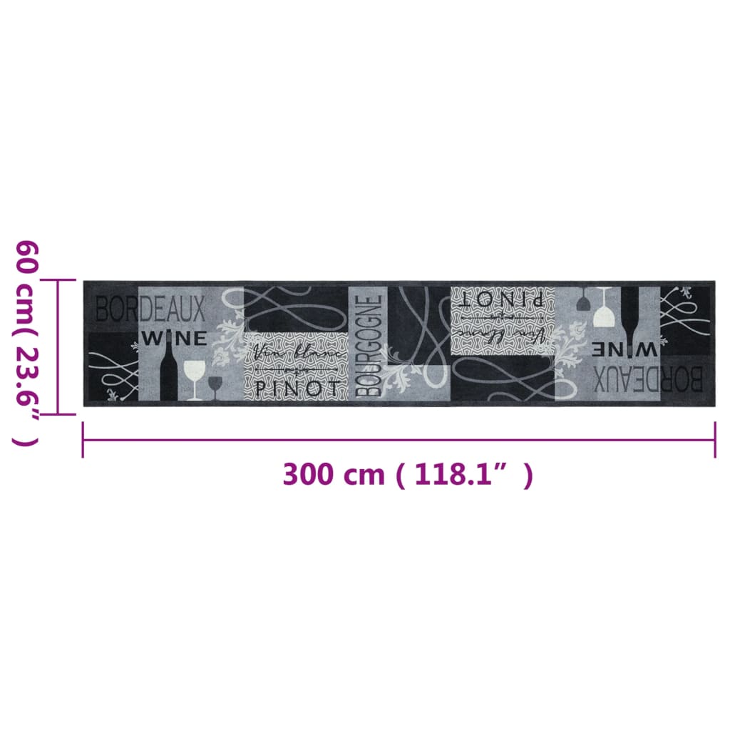 vidaXL Kitchen Rug Washable Wine Grey 60x300 cm Velvet 5