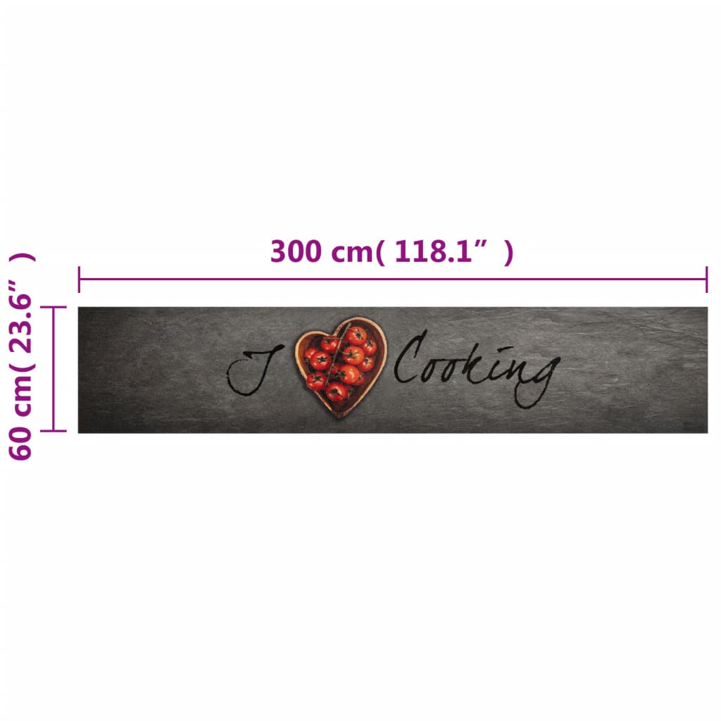 vidaXL Kitchen Rug Washable Cooking Text 60x300 cm Velvet 5